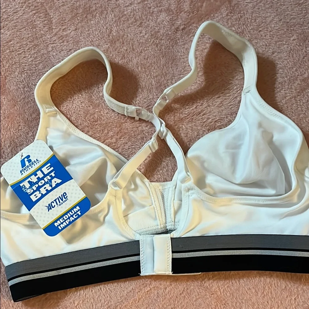 Russell Athletic Cream Sports Bra with Black Band